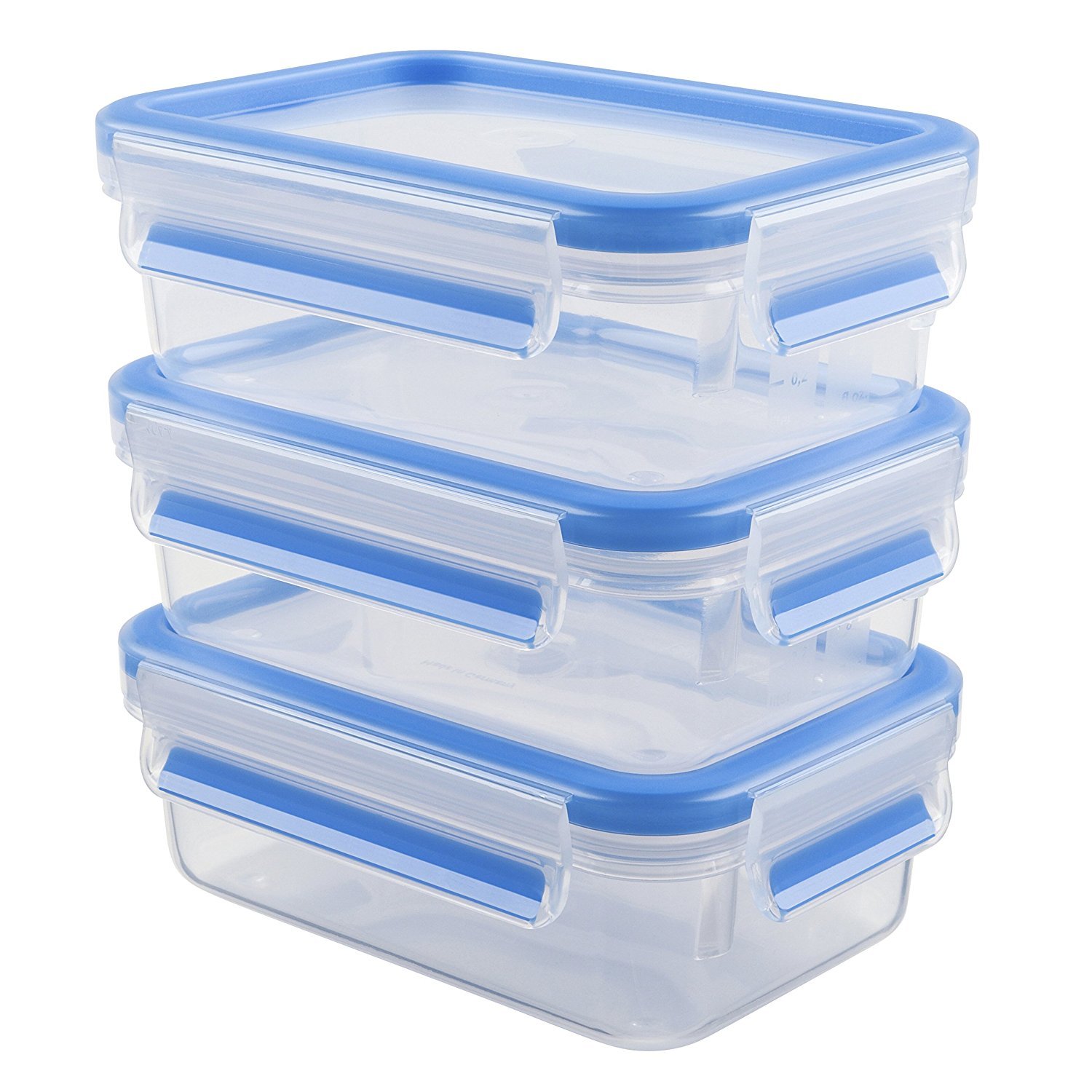 Emsa 508570 Clip & Close Colour 3-piece set of food storage containers 0.55 litres, transparent/blue