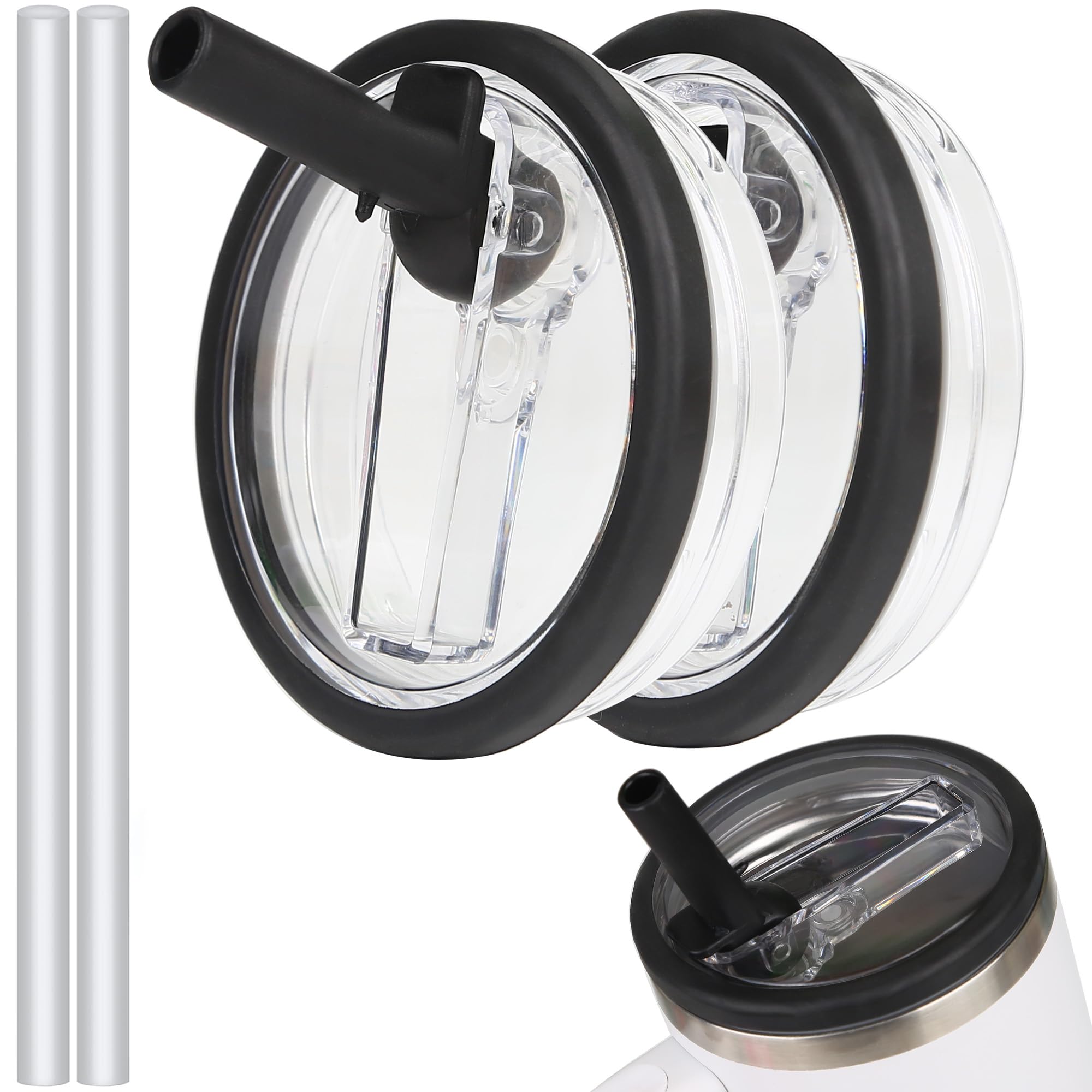 Photo 1 of 2 Pack 40 oz Tumbler Flip Straw Lid Replacement fit for Stanley Quencher,Reusable Tumbler Cover for Stanley Cup Proof Splash Resistant Tumbler Lids