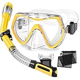 Snorkeling Gear for Adults,Dry-Top Snorkel Mask Set with Carry Bag,180° Panoramic View, Anti-Fog Anti-Leak Tempered Glass Diving Mask,Adjustable Snorkel Kit for Scuba Diving,Swimming,Snorkeling Travel