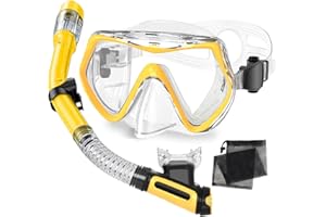 OTOWAVING Snorkeling Gear for Adults,Dry-Top Snorkel Mask Set with Carry Bag,180° Panoramic View, Anti-Fog Anti-Leak Tempered Glass Diving Mask,Adjustable Snorkel Kit for Scuba Diving,Swimming,Snorkeling Travel