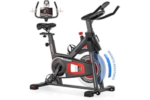 Exercise Bike, CHAOKE Indoor Cycling Bike with Heavy Flywheel, Comfortable Seat Cushion, Silent Belt Drive, LCD Monitor for Home Gym Cardio Workout Training