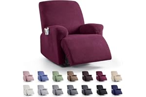 KinCam Recliner Covers, Stretch Reclining Chair Covers, Recliner Sofa Slipcovers Stripe Jacquard Recliner Couch Covers Furniture Protector Covers for Pet Kid (1 Seater, Burgundy)