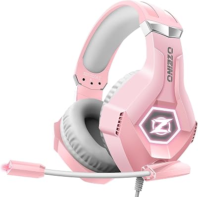 Ozeino Gaming Headset with Microphone Pink 50mm Drivers 3D Surround PS5 PS4