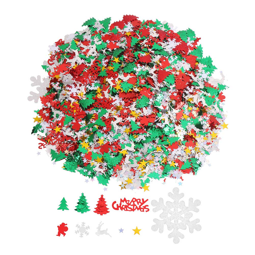 VEYLIN 100g Christmas Confetti Assorted Shapes Colors and Sizes for Christmas Table Decoration