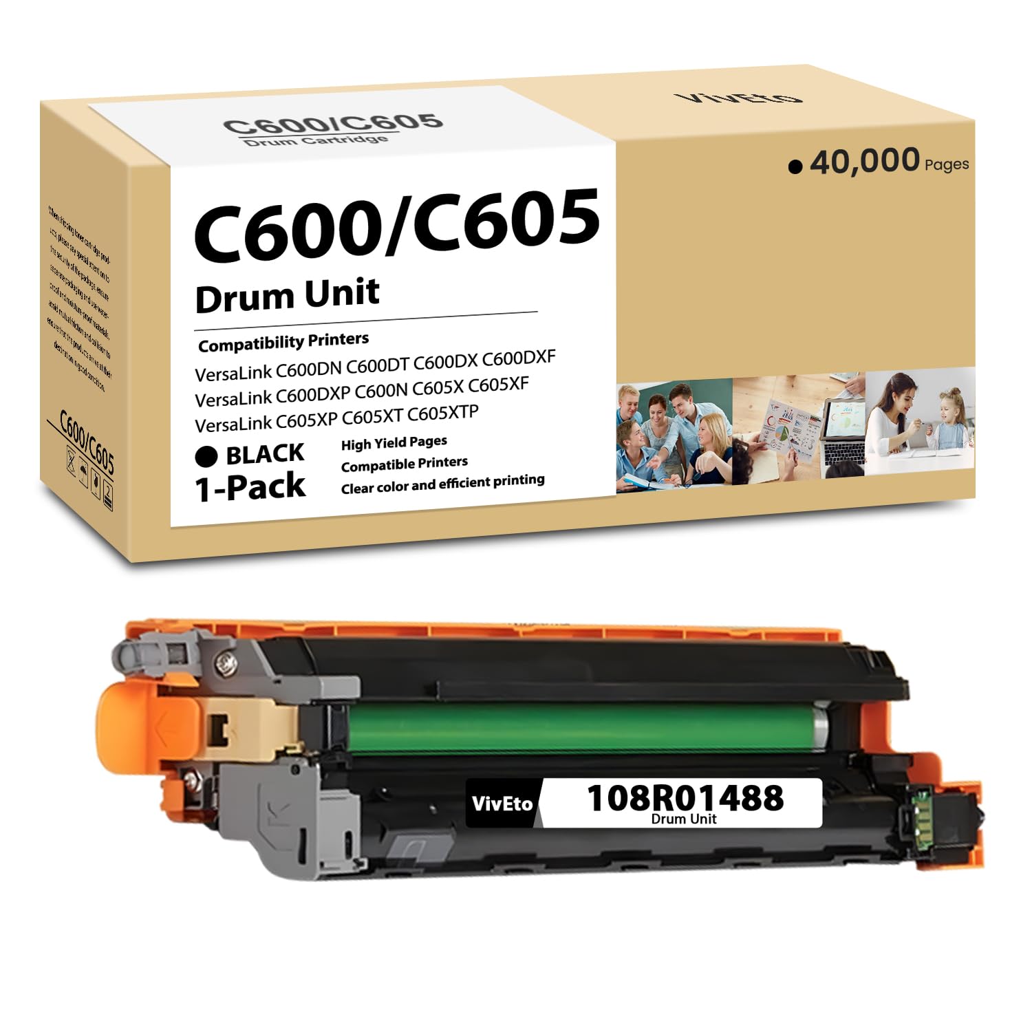 Photo 1 of VivEto Versalink C600 C605 Black Imaging Unit (with New Chip) Compatible for C600 C605 108R01488 Imaging Kit for C600N C600DT C600DN C605DN C605S C605X C605XL Printers, 40,000 Pages