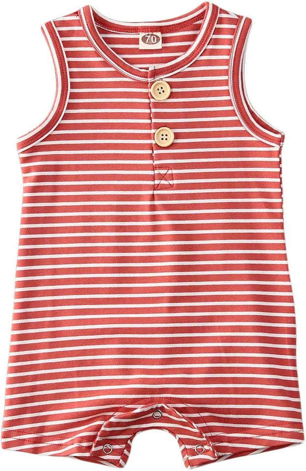 Newborn Baby Boy Girl Romper Jumpsuit Sleeveless Striped One Piece Summer Cotton Clothes