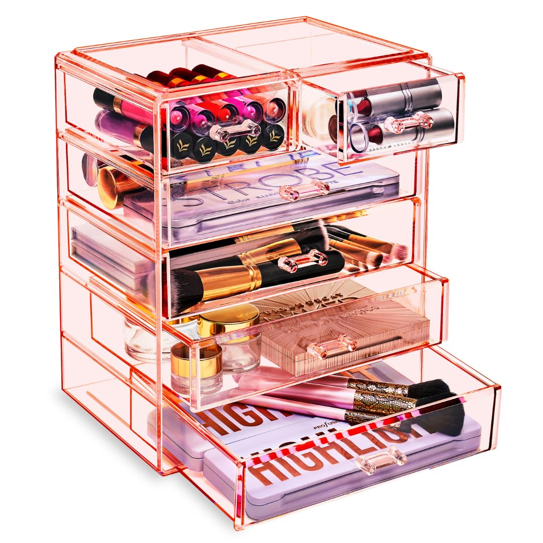 Photo 1 of Sorbus Acrylic Makeup Organizer - Organization and Storage Case for Cosmetics Make Up & Jewelry - Big Clear Makeup Organizer for Vanity, Bathroom, College Dorm, Closet, Desk (4 Large, 2 Small Drawers)