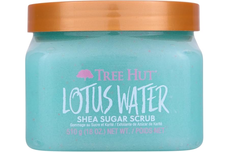 Tree Hut Lotus Water Shea Sugar Scrub, Exfoliating, Hydrating & Moisturizing Body Scrub with Shea Butter & Nourishing Essential Oils, Smooth & Soften Skin, 18 oz