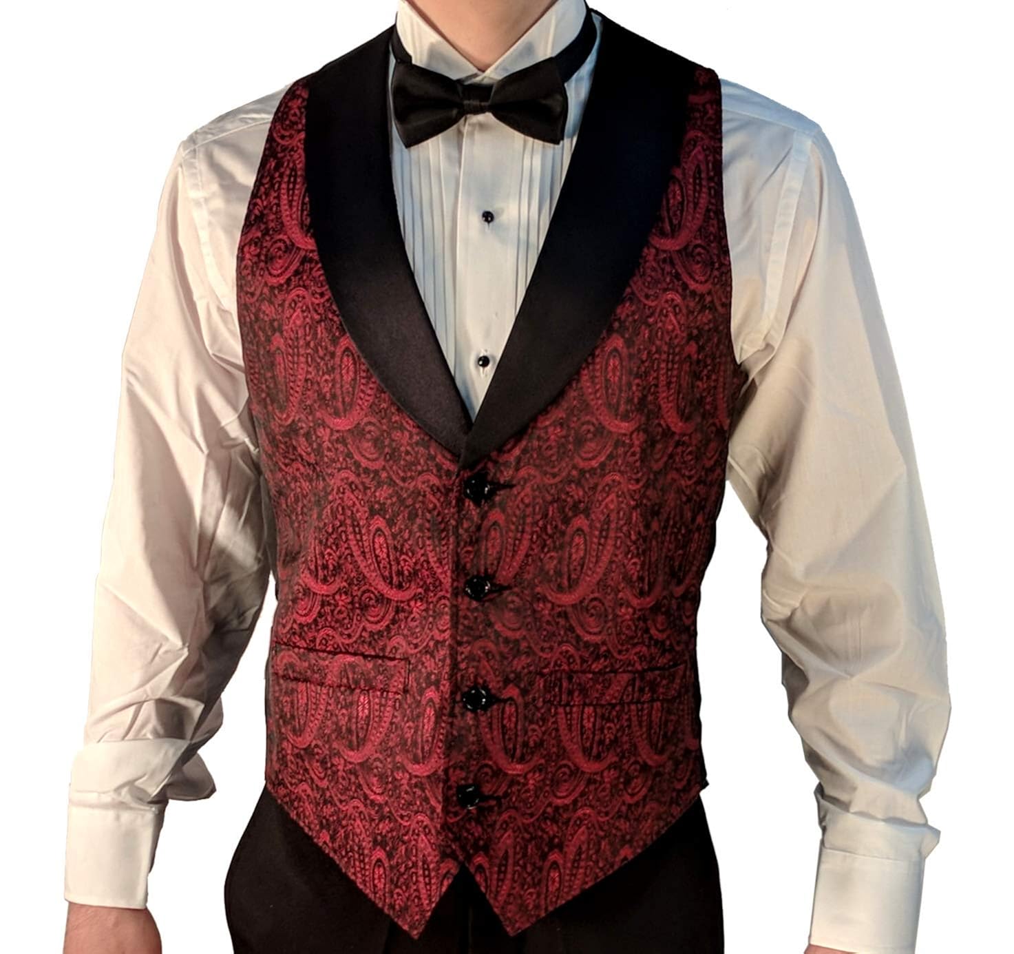 Vests Clothing & Accessories Mens Red Paisley Tuxedo Vest With Black