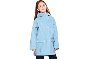 SOLOCOTE Kids Rain Jacket Hooded Lined Rubber RainCoats for Girls Boys Waterproof Windproof Size 5-14Y