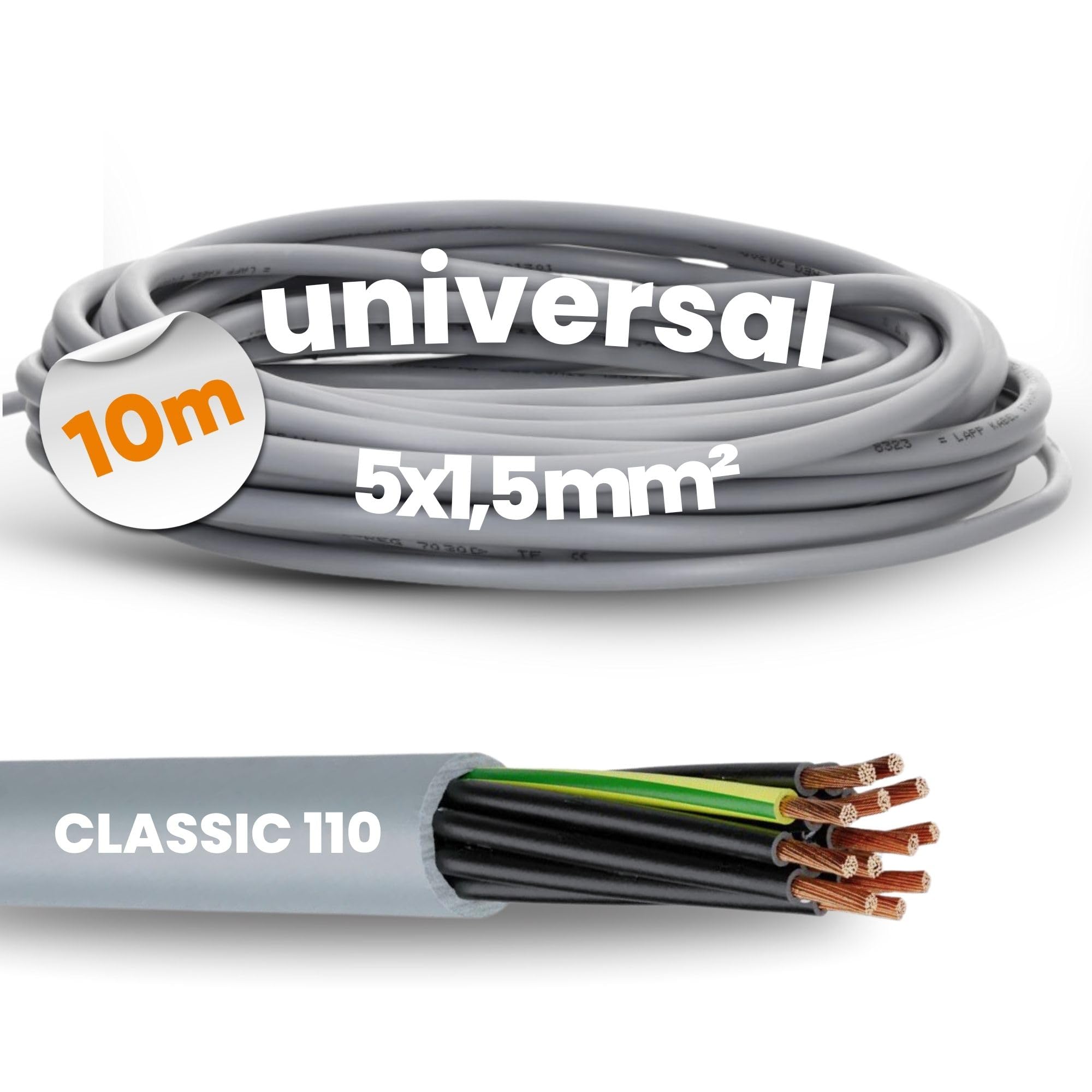 Lapp 5 Core 1.5 mm² Control Cable, 10m, Green/Yellow Protective Conductor, Suitable for Power Tools, DIY Machines, Household Appliances, PVC Sheath, VDE Registered