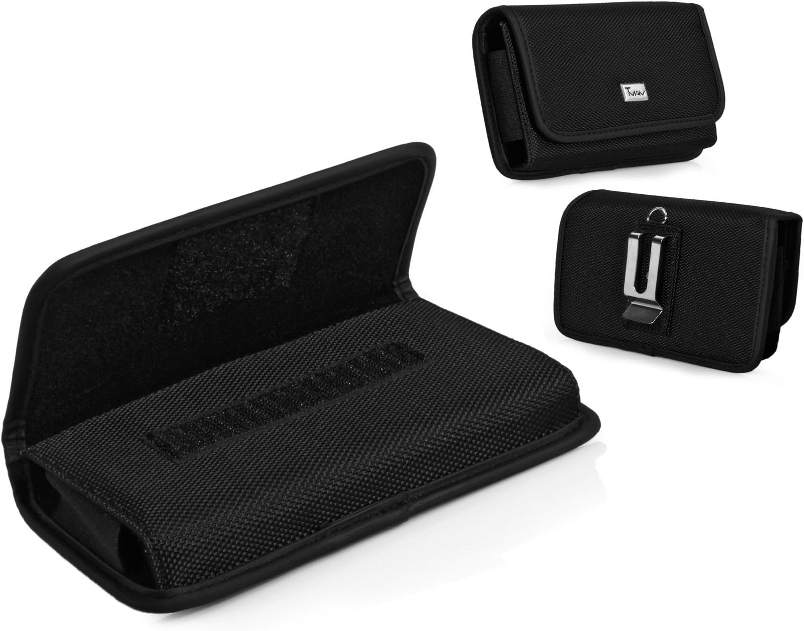 Rugged Heavy Duty Nylon Canvas Horizontal XLARGE Oversize Belt Clip Case Pouch Holster for Nokia ASTOUND C7-00 C2-01 C3 C6 C7 E71 E71 E71x E72 E73 [PERFECT FITS WITH ARMOR RUGGED DEFENDER CASE ON IT]