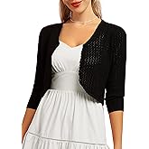 Womens Summer 3/4 Sleeve Bolero Shrug for Dress Open Front Scalloped Knit Cropped Cardigan Sweater Lightweight