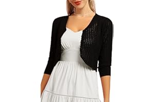 BELLE POQUE Womens Summer 3/4 Sleeve Bolero Shrug for Dress Open Front Scalloped Knit Cropped Cardigan Sweater Lightweight