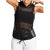 SweatyRocks Women's Mesh Workout Hoodie Tank Tops with Pocket Sport Fishnet Sleeveless Top