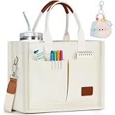 BECOJADDE Structured Canvas Tote Bag for Women, Multi-Compartment Zippered Purse for Work Bible Travel