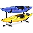 RaxGo Freestanding Kayak Storage Rack, Heavy Duty Storage for Two-Kayak, SUP, Canoe & Paddleboard for Indoor, Outdoor, Garage, Shed, or Dock, Adjustable Height