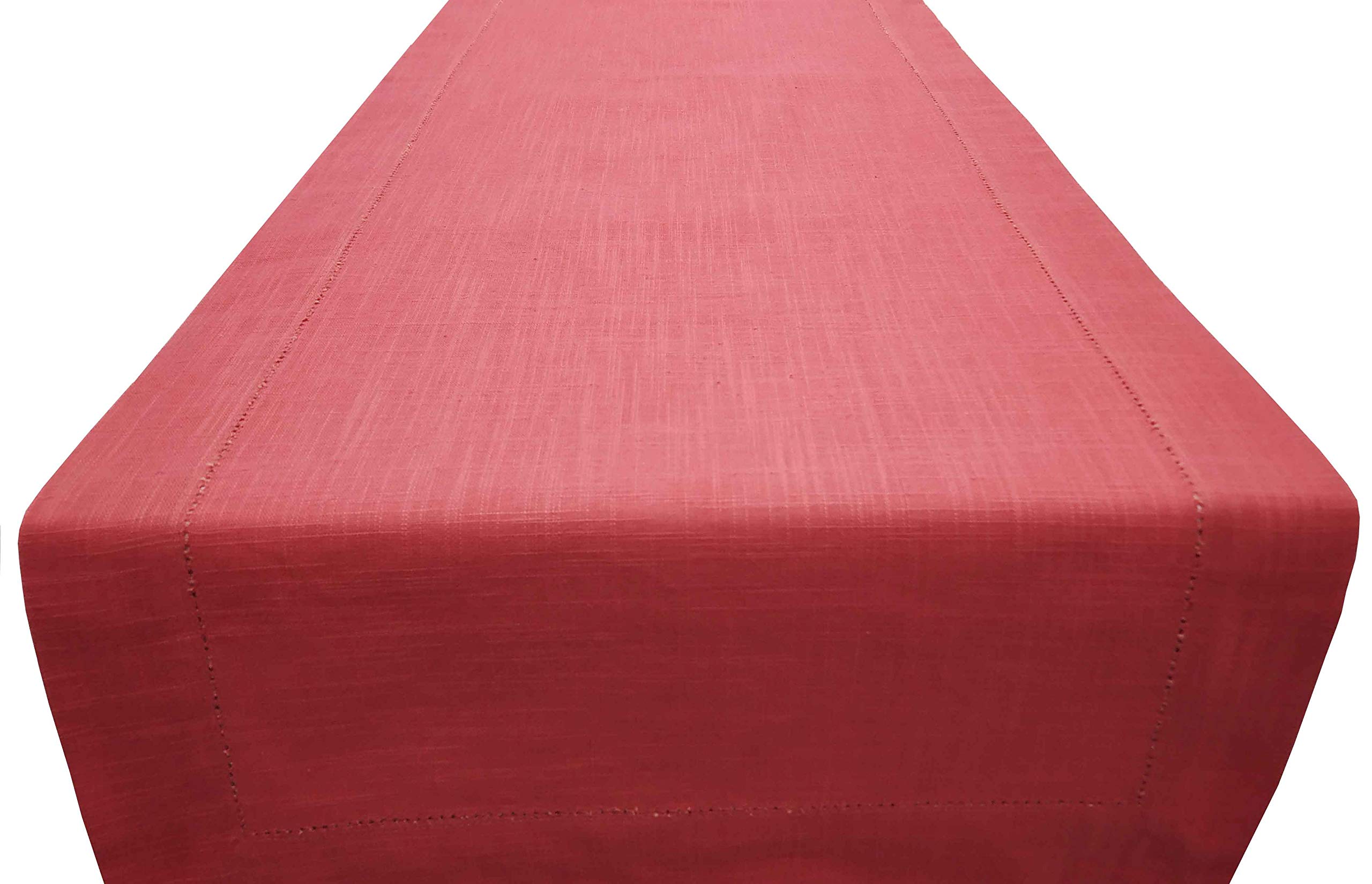 Slub Cotton Table Runner with Hemstitched Detailing and Mitered corner Finish on edges-100% Cotton by Linen Clubs Size 16x90 CoralColor