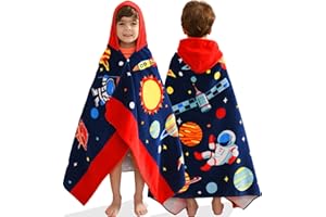 VOOVA & MOVAS Kids Hooded Towels Age 3-10, 30''X50,Soft | Thick | Absorbent Cotton Beach, Bath, Pool Towel | Wrap, Oversized for Boys Girls | Space Theme
