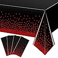 4 Pack Red and Black Dot Plastic Tablecloth, Red Stamping Dot Confetti Rectangle Plastic Disposable Table Cover for Birthday Wedding Baby Shower Engagement Anniversary Party Decorations, 54 x 108 Inch