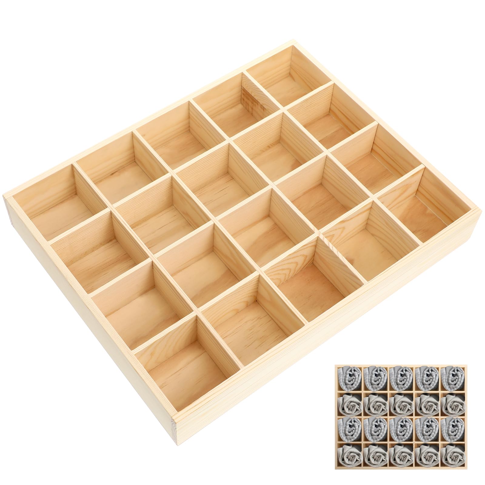 Veemoon Drawer Organiser, 20-Piece Clothes Drawer Organisers Wooden Folding Wardrobe Storage for Bedroom Fabric Underwear Dresser Dividers for Baby Clothing, Bra, Socks, Ties, Scarf