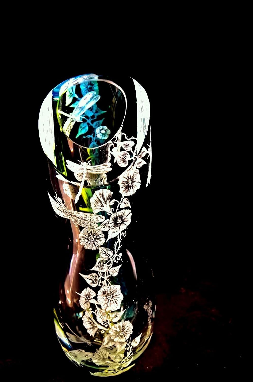 Amazon Com Hand Engraved Vase Flowers Dragonflies Kosta Boda