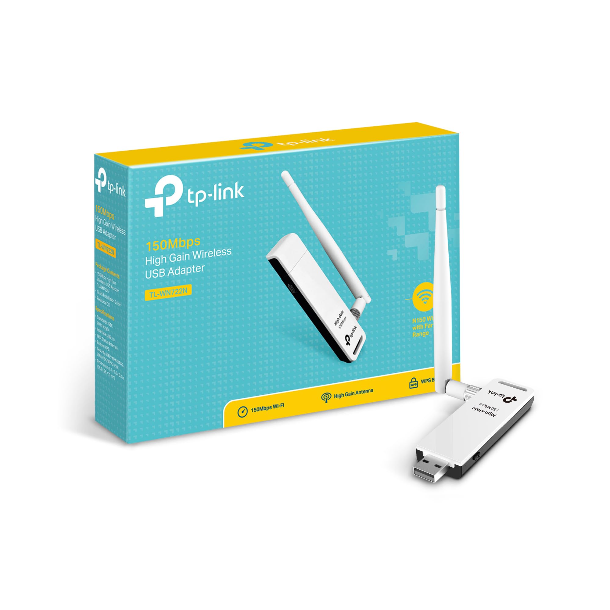TP-LINK TL-WN722N 150 Mbps High Gain Wireless USB Adapter - White(Version: 2.0)