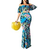 Women's Off Shoulder Maxi Dress Sexy Hawaiian Floral Long Party Dresses