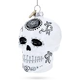 Day of the Dead Sugar Calavera Skull Glass Christmas Ornament | Hand Painted, Ready to Hang, Gift Tagged