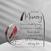 Sympathy Gifts Red Cardinal Memorial Bereavement Gifts Acrylic Heart Condolences Plaque for Loss of Loved One Loss of Mother Father Glass Crystal Table Remembrance(4.7 x 4.7 Inch)
