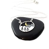 Sterling Silver Mountain Necklace – Handmade Nature Jewelry with Crescent Moon, Outdoor Adventure Gift