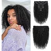 Geogroket Kinky Curly Clip in Hair Extensions for Women 3C 4A Kinky Curly Clip ins 8pcs 120g/set 10A Brazilian Virgin Human Hair Curly Hair Extensions Natural Black 18 Inch