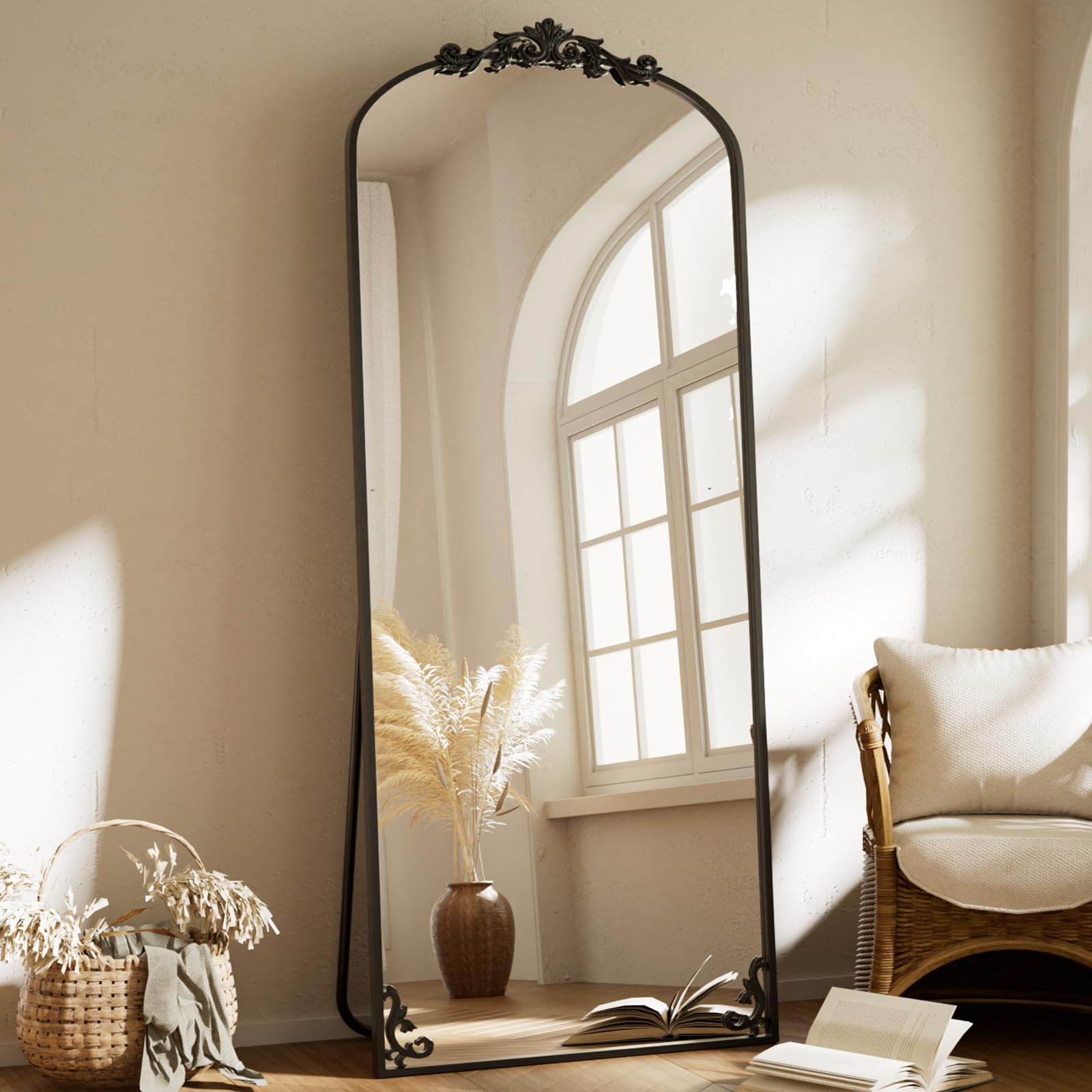 Photo 1 of **the photo is only to the reference**BEAUTYPEAK Arch Mirror Full Length, Traditional Vintage Ornate Baroque Mirror, Hanging or Leaning for Entryway/Bathroom/Fireplace/Bathroom, Black