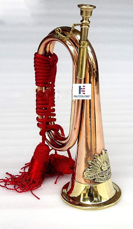 Amazon Com Brass And Copper Blowing Bugle Signal Horn 10 6 With Beautiful Rope Binding Musical Instruments