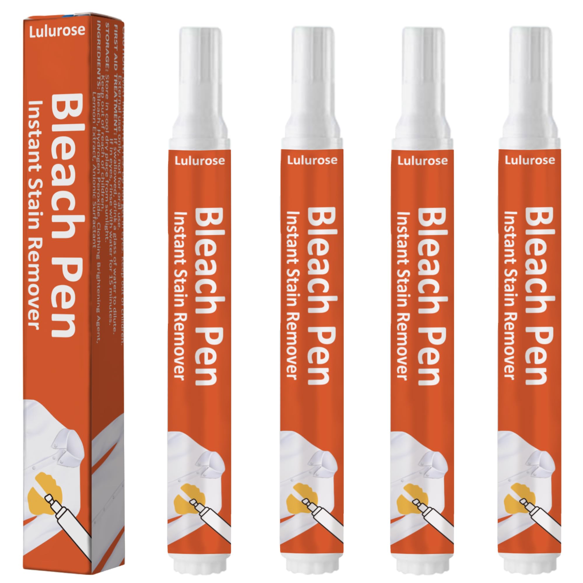 Photo 1 of Portable Bleach Pen Instant Stain Remover 4 PCS Orange | Clothes Stain Remover Pen for Food Stains, Drink & Sauce & Cosmetic Stains & MORE | Wash Free Laundry Clean Pen
