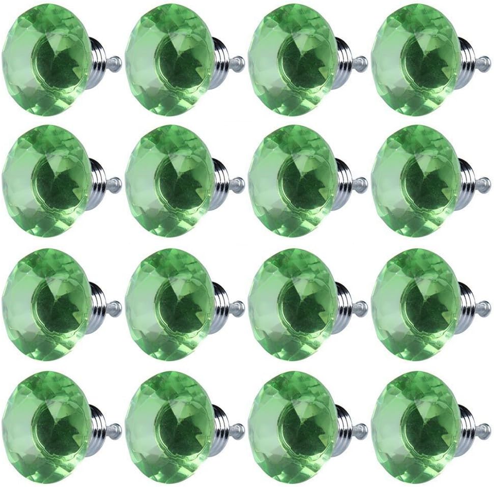 eBus 16X Crystal Glass Diamond Shape Cabinet Knob Cupboard Drawer Pull Handle (Green, 30MM)