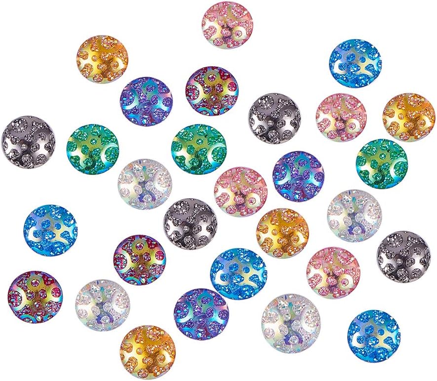 SUNNYCLUE 160pcs 8 Color(20pcs/Color) 12mm Flat Back Resin Cabochons Faux Druzy Dome Cabochons Iridescent Cameo Sparkly Glitter for DIY Earring Bracelet Necklace Jewelry Making - Image 5