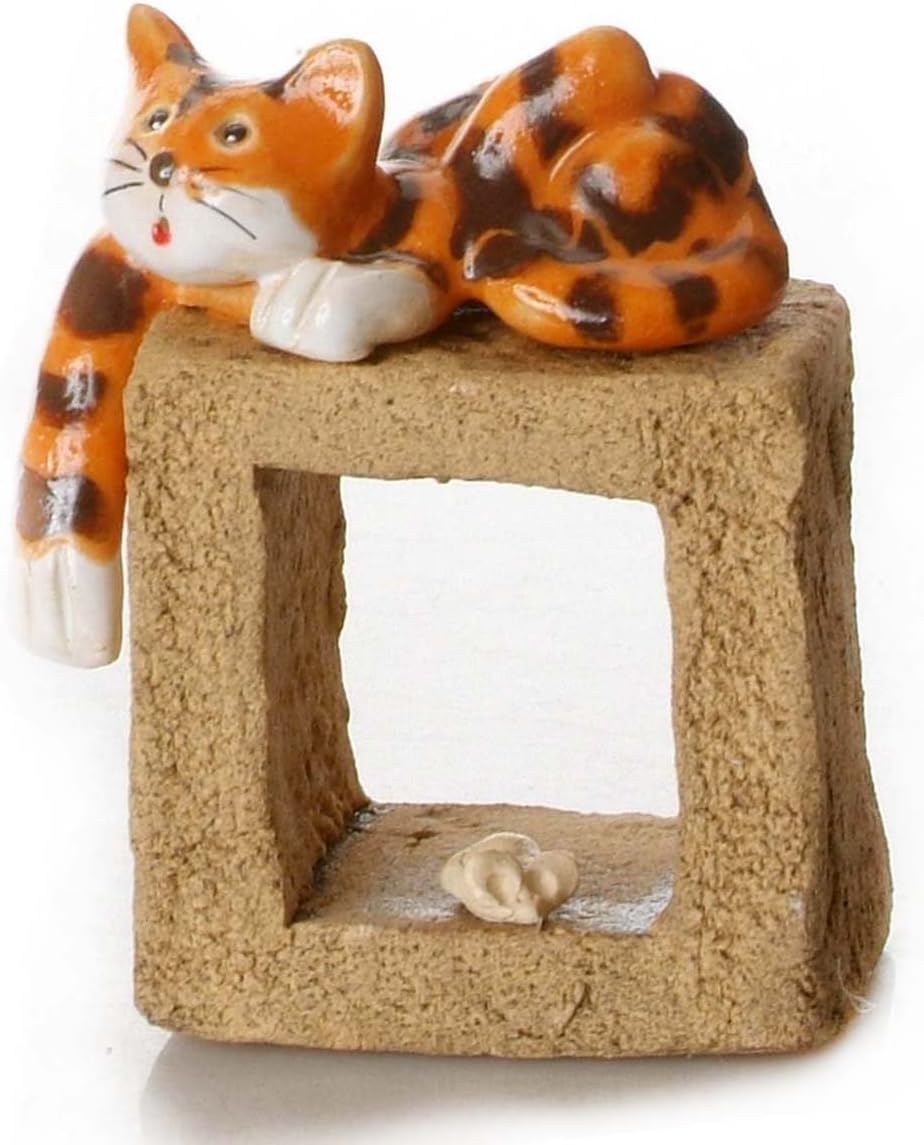 Ceramic Ginger Cat Ornament Natural Cube Ceramic Sculpture