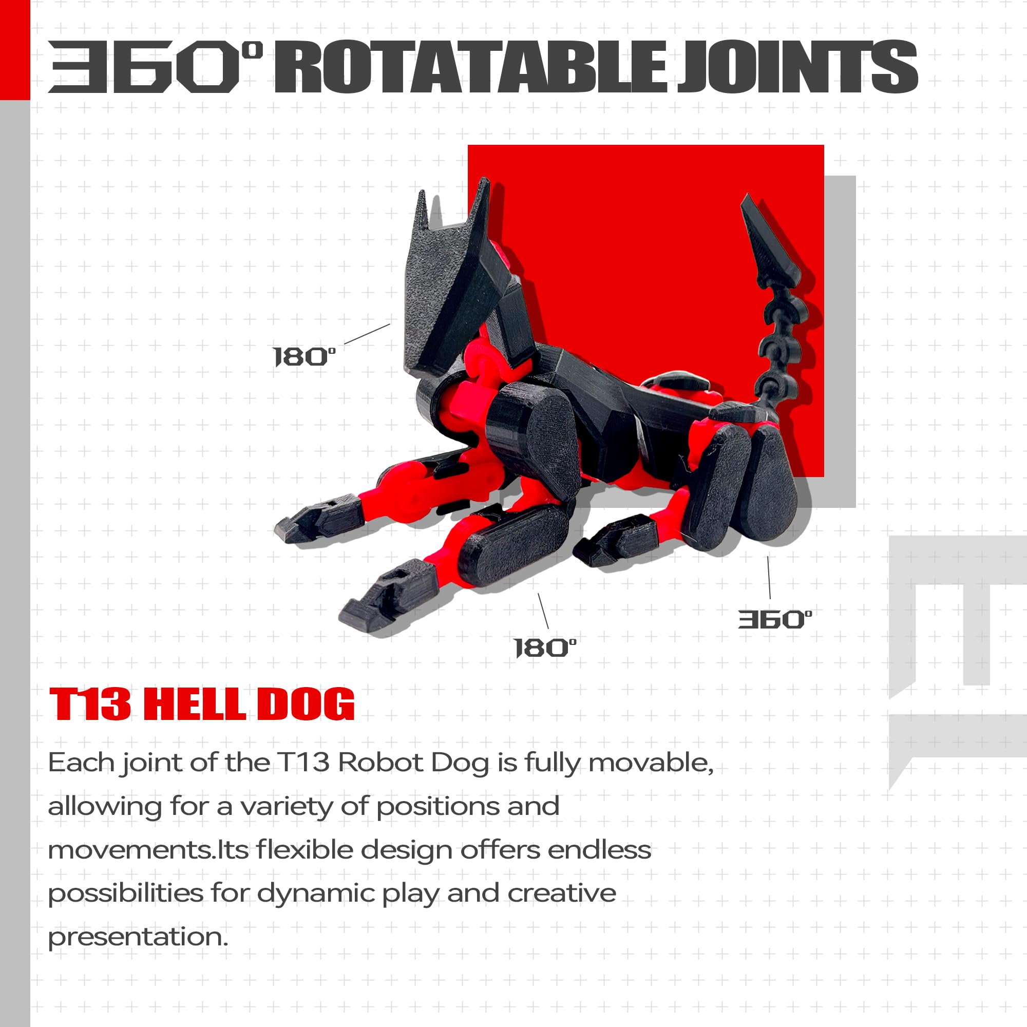 T13 Action Figure Set (Assembly Completed),Dummy 13,Titan 13 Action Figures,3D Printed Toys Multi-Jointed Movable (Black/Red)
