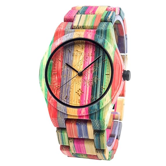 BEWELL Unisex Uhr Holz Analog Japanisches Quarzwerk mit Bambus Armband W105D