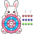 Easter Games for Kids, Large Easter Basket Essentials Dart Board Toy Gifts for Kids Family Teens Boys Girls Toddlers, Happy Party Decorations Centerpieces Party Favor with 12 Stick Balls