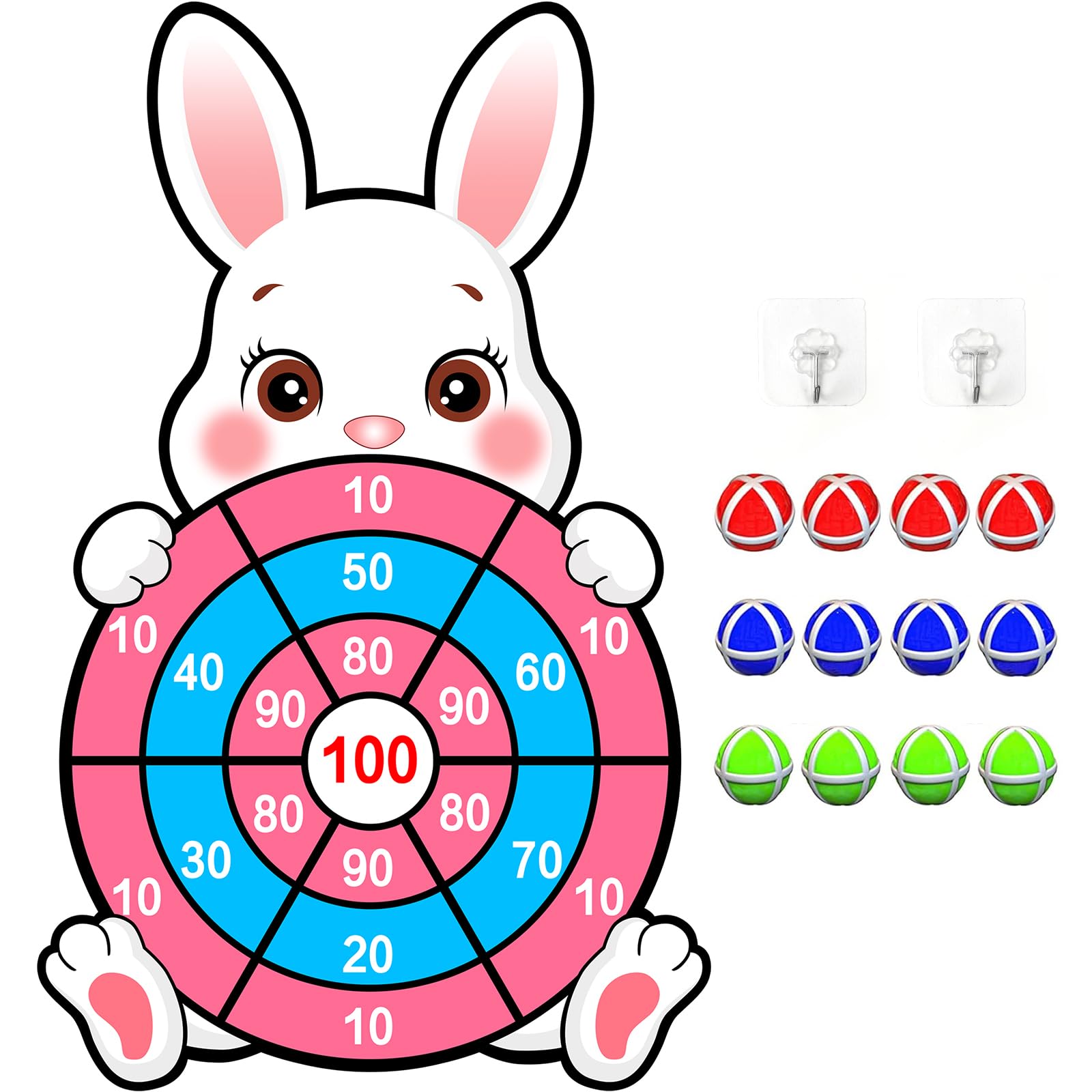Easter Games for Kids, Large Easter Basket Essentials Dart Board Toy Gifts for Kids Family Teens Boys Girls Toddlers, Happy Party Decorations Centerpieces Party Favor with 12 Stick Balls