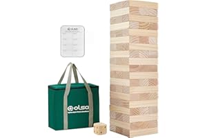 Olsa Giant Tumble Tower 57PCS Wooden Block Stacking Yard Games with Carrying Bag Classic Indoor & Outdoor Game for Adults and Family Party Games for Backyard Lawn Beach Camping (Over 4.2 Ft)