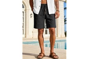 Men’s Linen Casual Shorts with Elastic Waistband and Drawstring, Lightweight Summer Beach Lounge Shorts with Pockets