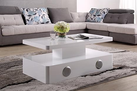 Independa Smart Coffee Table Bluetooth Usb Aux Speaker And Subwoofer White Glossy 110cm X 60cm Amazon De Kuche Haushalt