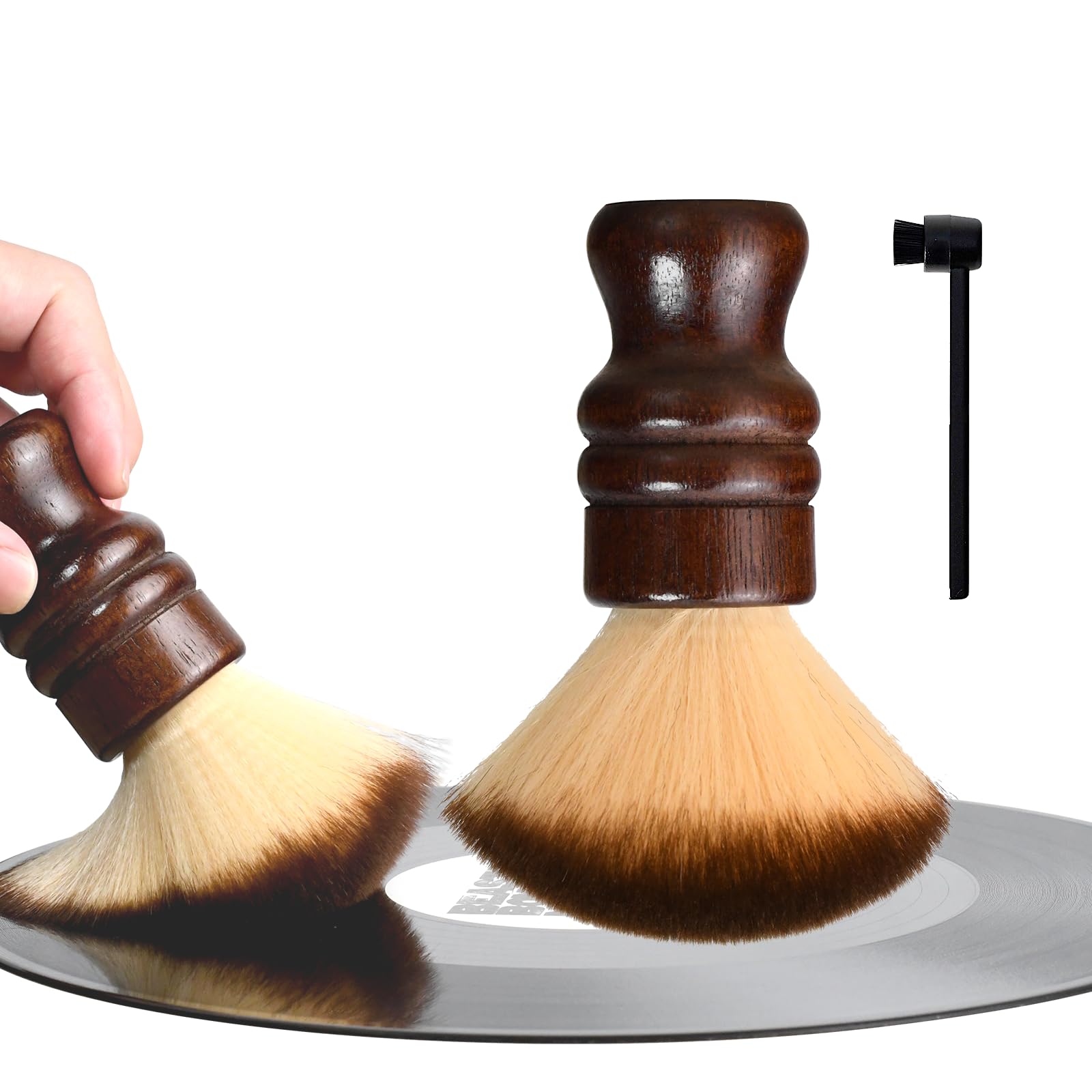 Photo 1 of 2-in-1 Vinyl Record Cleaning Kit with Stylus Brush - Anti Static Soft Record Cleaning Kit for Albums Record Players - Retro Wooden Handle Record Brush - High Density Microfiber Bristles Vinyl Brush