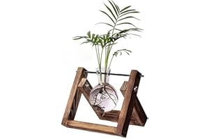 Kingbuy Plant Propagation Station Air Plant Terrarium Bulb Vase with Wooden Swivel Holder Desktop Glass Planter for Indoor Water Plants Home Office Tabletop Decor - 1 Bulb Vase
