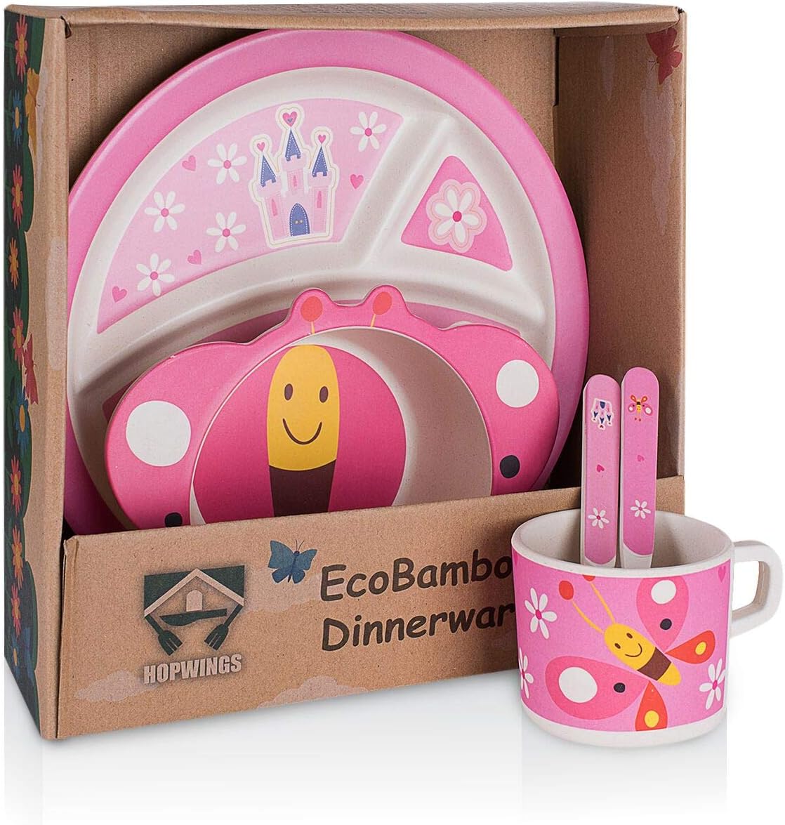 Bamboo Toddler Plates and Utensils EcoFriendly & Reusable Children's