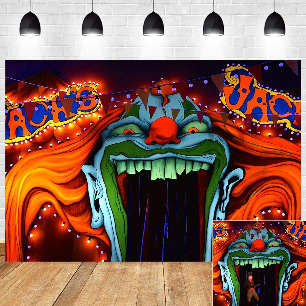 Amazon Com Horror Circus Haunted House Entrance Photography Backdrop Halloween Birthday Party Supplies Red Giant Evil Clown Hallowmas Scary Banner Decorations Vinyl 7x5ft Photo Booth Studio Props Background Camera Photo