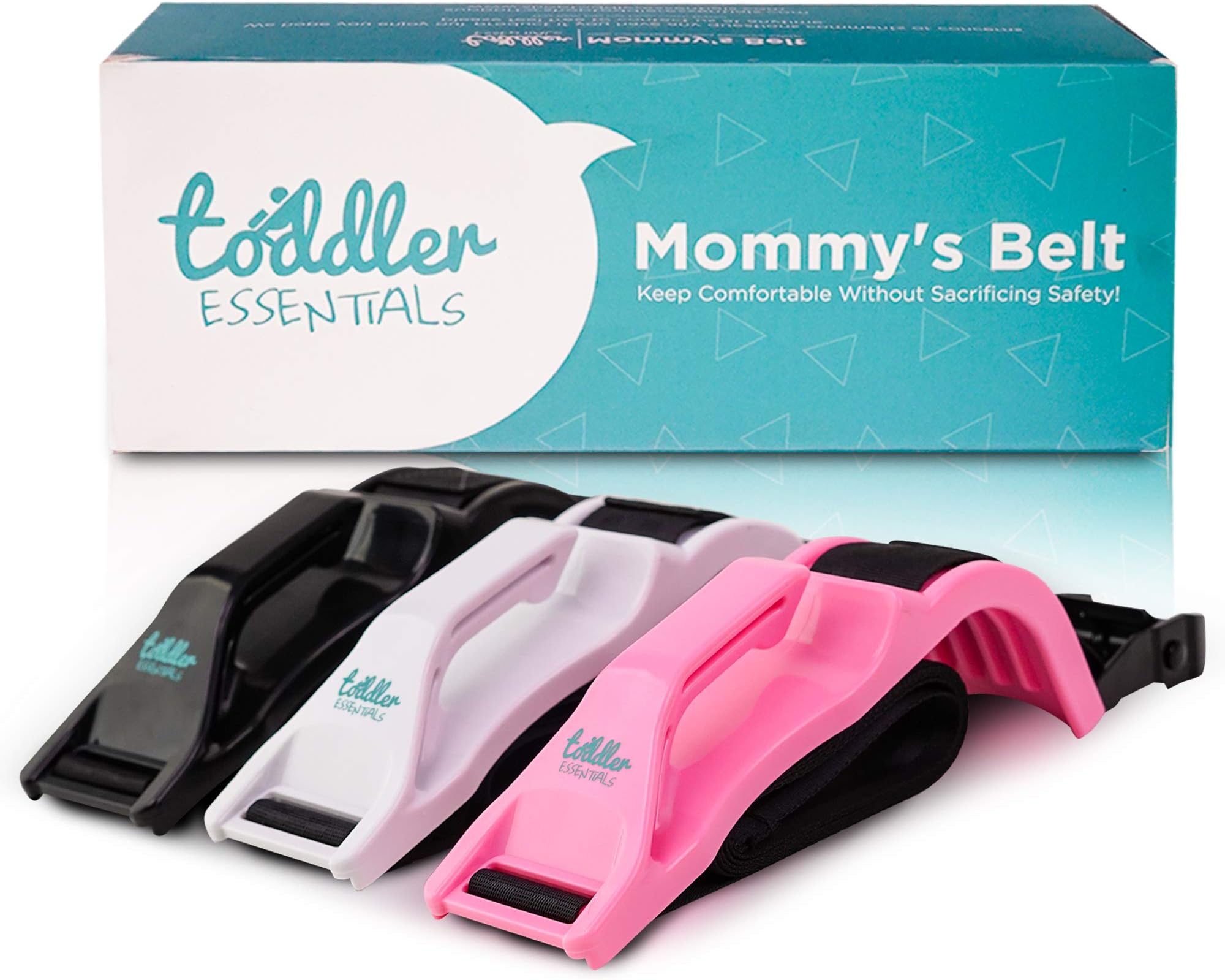 Toddler Essentials Mommy’s Belt, Adjustable Car Seat Strap for Tummy Bump and Comfort, Quick Adjust Clip for Optimal Leg Coverage, Full Term Pregnancy Use (White)